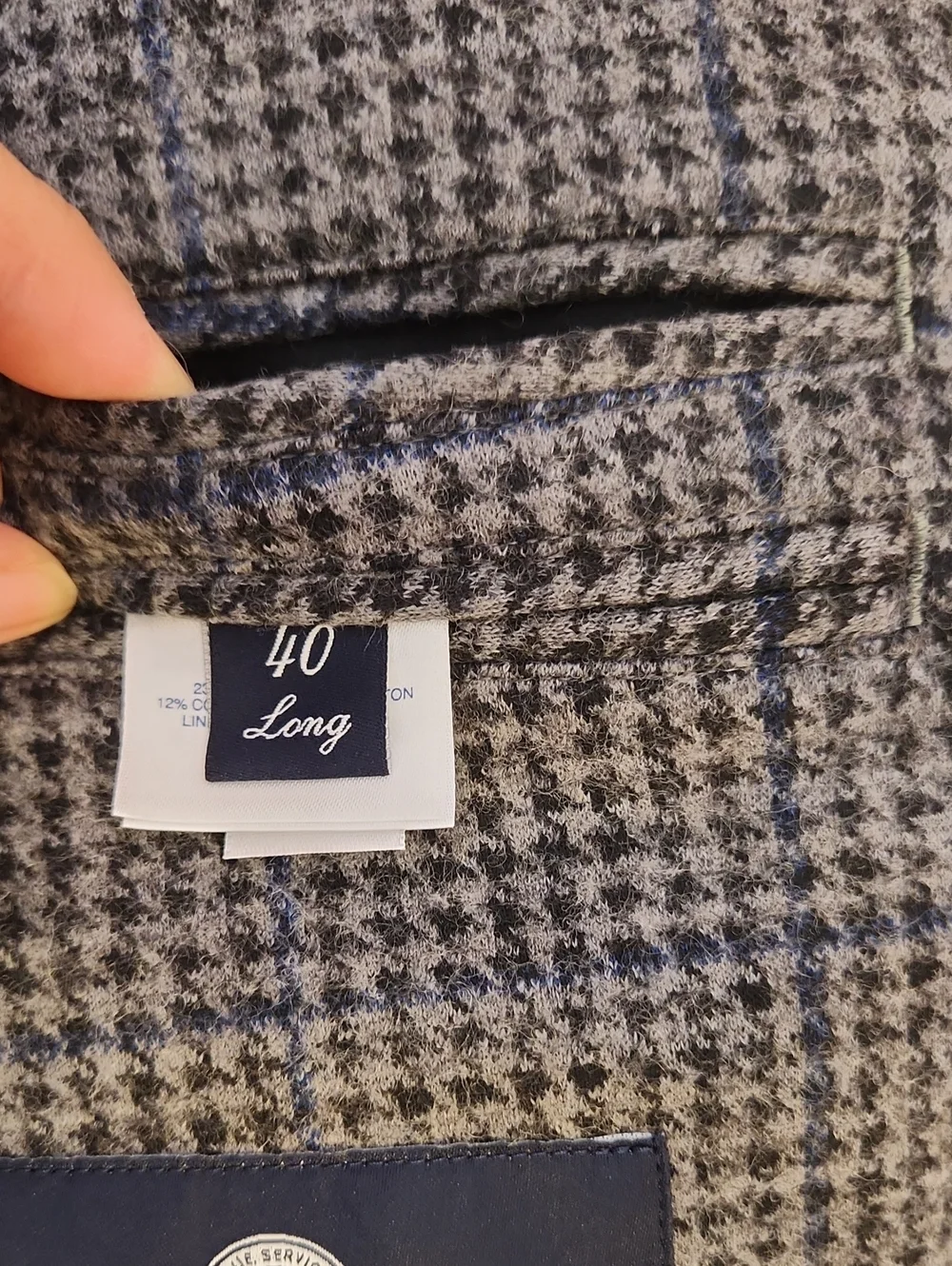 LANDS END Men's Gray Check Blazer - Classic Tailored Wool Blend, size 40L